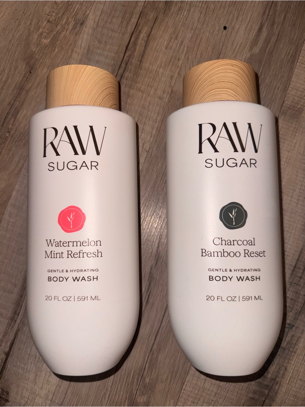 Raw Sugar Watermelon Mint & Charcoal Bamboo Body Wash Duo - Pink and Gray